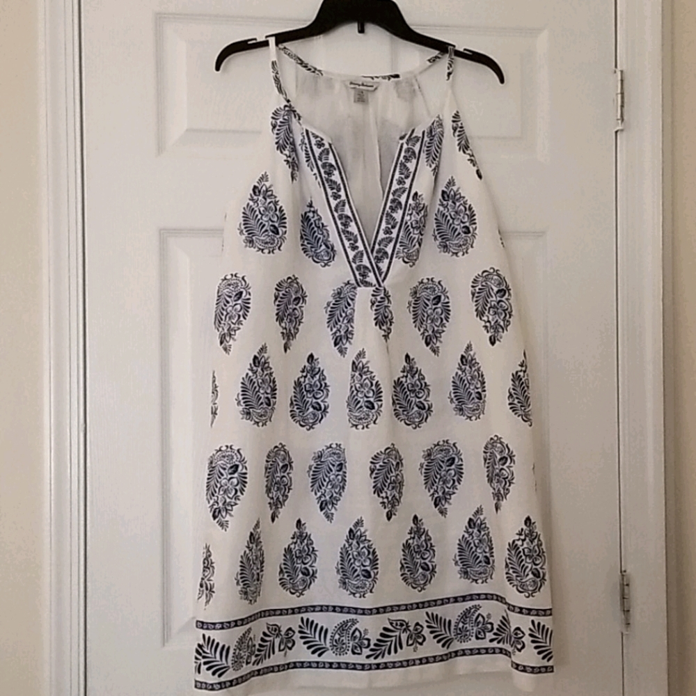 TOMMY BAHAMA Blue Embellished Linen Short Dress L